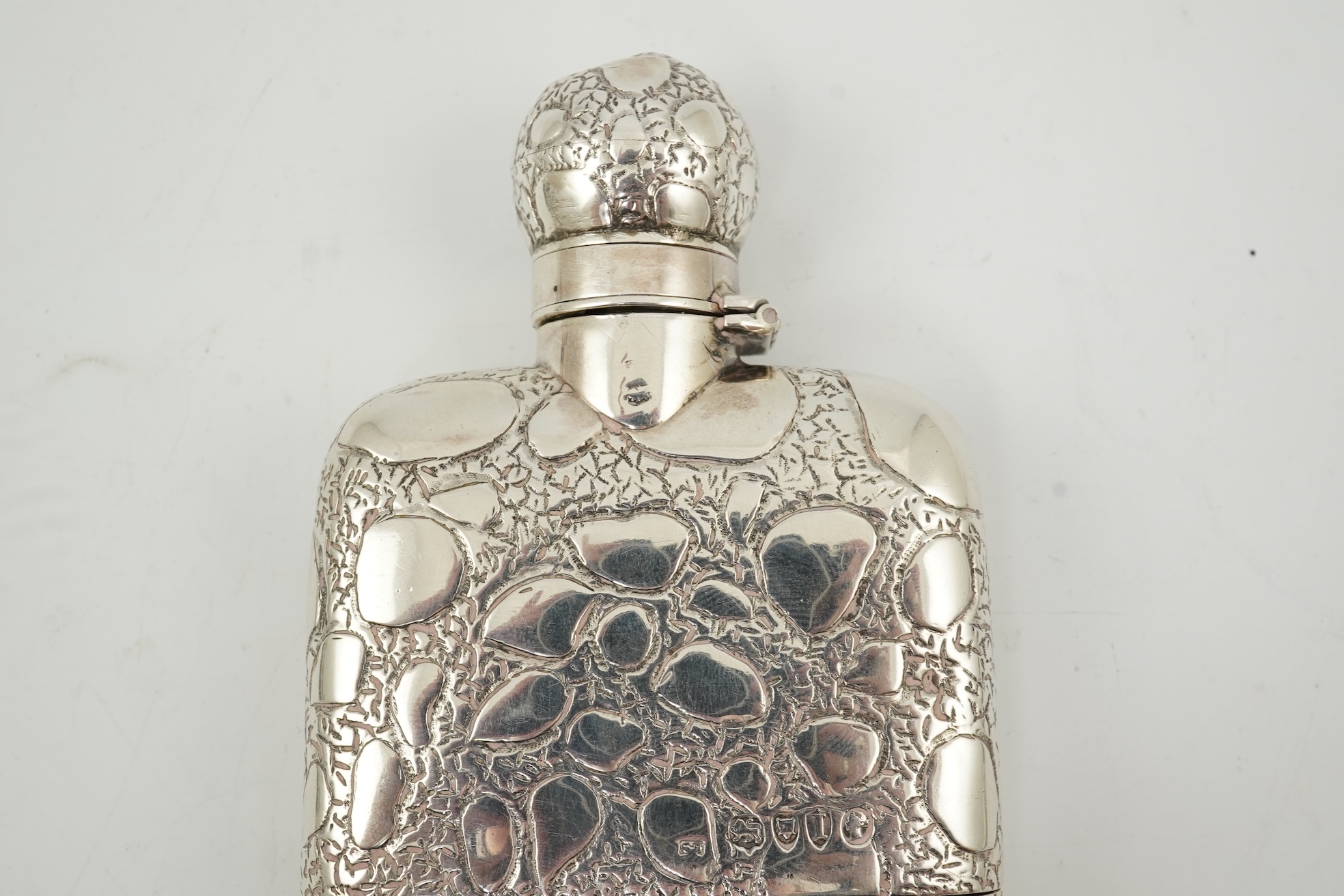 A late Victorian silver hip flask, maker George Heath?
